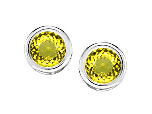 Star K Bezel Set Round 5mm Simulated Citrine Earrings Studs in Sterling Silver