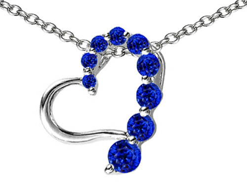Star K Journey of Love Heart Pendant Necklace with Round Created Sapphire in Sterling Silver