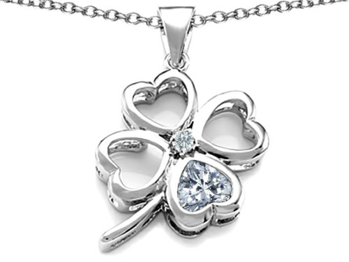 Star K Large 7mm Heart Shape Genuine White Topaz Lucky Clover Heart Pendant Necklace in Sterling Silver