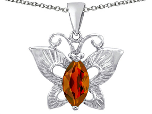 Star K Love Butterfly Pendant Necklace with Marquise Shape Simulated Garnet in Sterling Silver