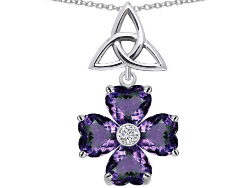 Star K Lucky Shamrock Celtic Knot Made with Heart 6mm Simulated Alexandrite Pendant Necklace in Sterling Silver