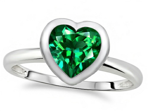 Tommaso Design 7mm Heart Shape Simulated Emerald Engagement Solitaire Ring