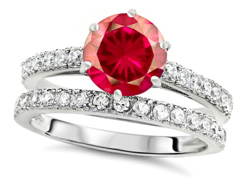 Star K Round 7mm Created Ruby Wedding Ring - 307701T8