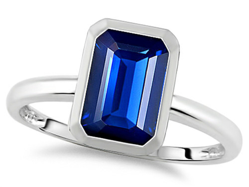 Tommaso Design 8x6mm Emerald Octagon Cut Created Blue Sapphire Engagement Solitaire Ring