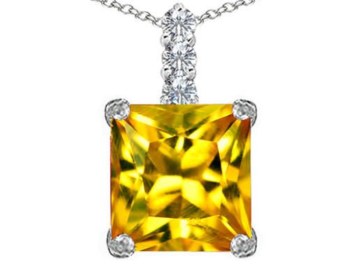 Star K Large 12mm Square Cut Simulated Citrine Pendant Necklace in Sterling Silver - 306137T