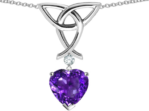 Star K Love Knot Pendant Necklace with 8mm Heart Shape Simulated Amethyst in Sterling Silver
