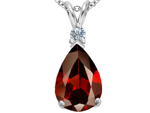 Star K Large 14x10mm Pear Shape Simulated Garnet Pendant Necklace in Sterling Silver - 307255T