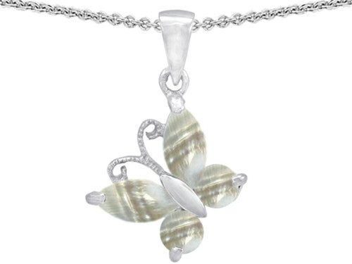 Star K Butterfly Pendant Necklace Made with Sea Shell in Sterling Silver