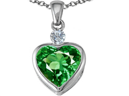 Star K 10mm Heart Shape Simulated Emerald Heart Pendant Necklace in Sterling Silver