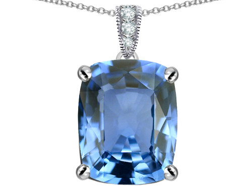 Star K Large 12x10 Cushion-Cut Simulated Aquamarine Designer Pendant Necklace in Sterling Silver