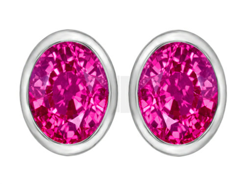 Star K 8x6mm Oval Created Pink Sapphire Earrings Studs in Sterling Silver - 307080T