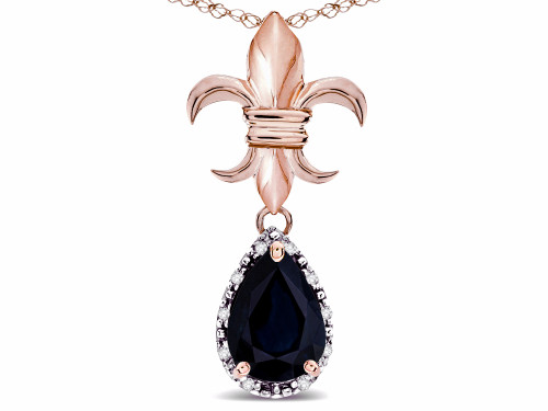 Star K Pear Shape 8x6mm Genuine Black Sapphire Fleur De Lis Pendant Necklace 10k Rose Gold 313043AP
