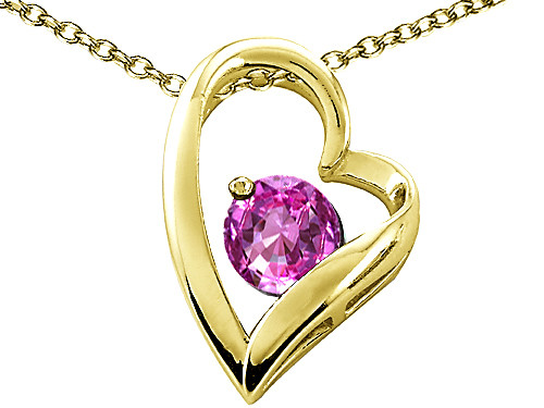 Tommaso Design Heart Shaped Simulated Pink Tourmaline 7mm Round Pendant Necklace