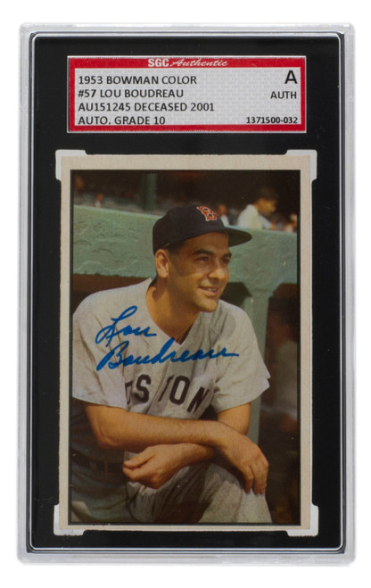 Lou Boudreau Signed 1953 Bowman #57 Boston Red Sox Color Card SGC Auto 10