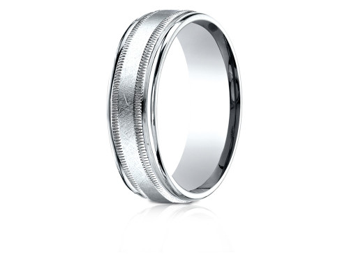Finejewelers 18k Gold 7mm Comfort-fit Swirl Finish Center Milgrain Round Edge Carved Design Band - RECF7704118KD9