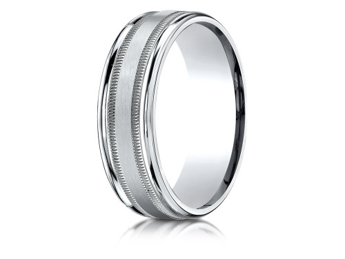 Finejewelers 18k Gold 7mm Comfort-fit Satin Finish Center with Milgrain Round Edge Carved Design Band - RECF7701S18KD4