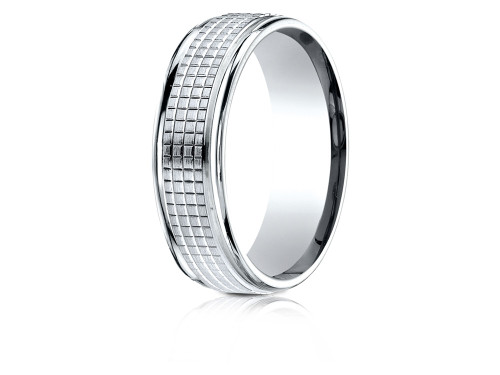 Finejewelers 10 Karat Gold 7mm Comfort-fit High Polish Round Edge Cross Hatch Center Design Band - RECF6747110KAF75