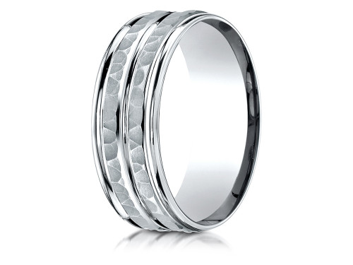 Finejewelers 18k Gold 8mm Comfort-fit Hammer-finished Polished Center Trim Round Edge Band - RECF5818518KD125