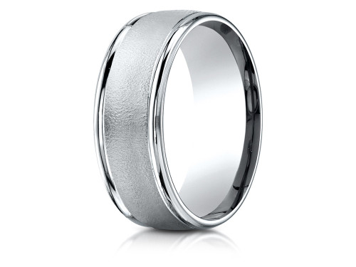 Finejewelers 18k Gold 8mm Comfort-fit Wire Brush Finish High Polished Round Edge Carved Design Band - RECF780218KD13