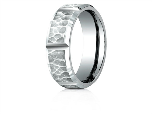 Finejewelers 18 Karat Gold 7mm Comfort-fit Hammered Finish Grooved Carved Design Band - CF6746818KD13