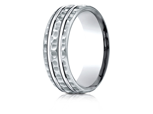 Finejewelers 18 Karat Gold 7.5mm Comfort-fit Hammered Finish Double High Polish Cut Design Band - CF71754318KD55