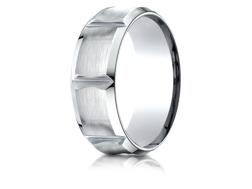 Finejewelers 18k Gold 8mm Comfort-fit Satin-finished Beveled Edge Concave with Horizontal Cuts Carved Design Band - CF6847918KD105