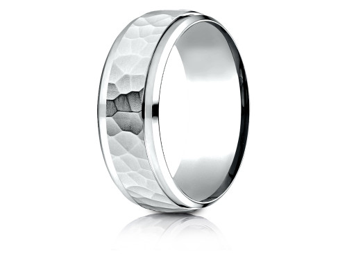 Finejewelers 18k Gold 8mm Comfort-fit Drop Bevel Hammered Finish Design Band - CF6849018KD7