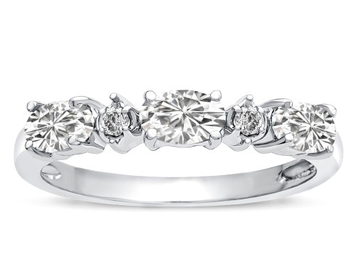 Star K Oval 5x3 Genuine White Topaz three stone oval band - 315036B75