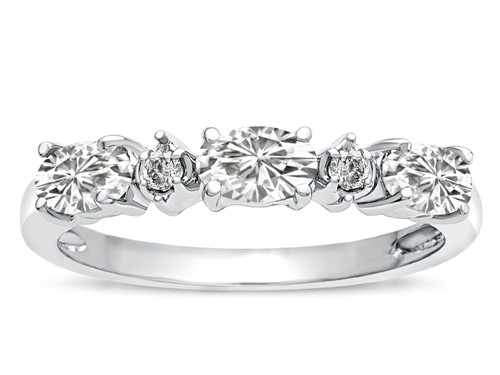 Star K Oval 5x3 Genuine White Topaz three stone oval band - 315036A75