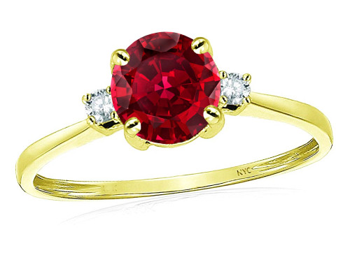 Star K 7mm Round Created Ruby Classic Three 3 stone Engagement Promise Wedding Ring - 318372W7