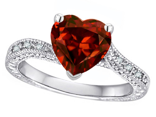 Star K Antique Vintage Style Heart Shape 8mm Genuine Garnet Solitaire Engagement Promise Ring - 318507B7