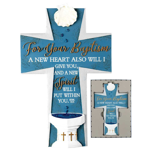 9.75" Blue and White Baptism Themed Religious Wall Cross