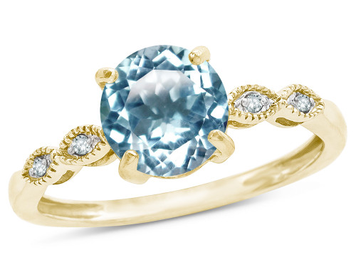 Star K Round 7mm Genuine Sky Blue Topaz Vintage Antique Look Engagement Promise Ring - 318189A85