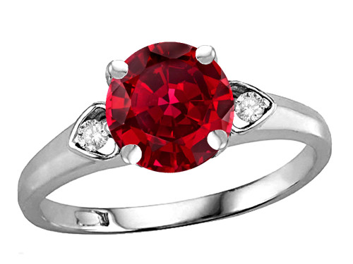 Star K Round 7mm Created Ruby Three 3 Stone Heart Engagement Promise Wedding Ring - 317980AF4