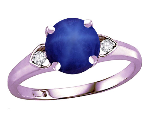 Star K Round 7mm Created Star Sapphire Three 3 Stone Heart Engagement Promise Wedding Ring - 317967P75