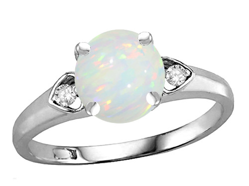 Star K Round 7mm Genuine Opal Three 3 Stone Heart Engagement Promise Wedding Ring - 317925B85