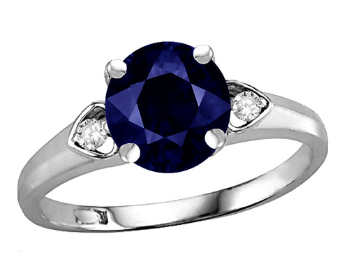 Star K Round 7mm Genuine Sapphire Three 3 Stone Heart Engagement Promise Wedding Ring - 317906B9