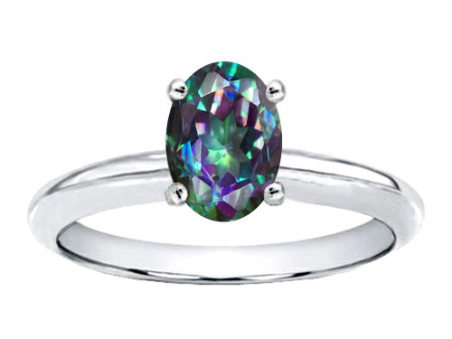 Tommaso Design Oval 8x6mm Mystic Rainbow Topaz Solitaire Engagement Ring - 310743AF45