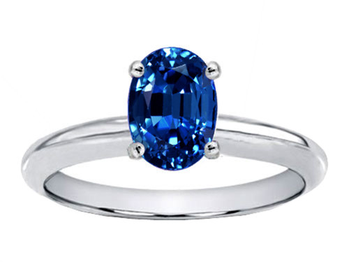 Tommaso Design Oval 8x6mm Created Blue Sapphire Solitaire Engagement Ring - 310741AF55