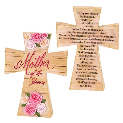 Mother Of The Groom Woodgrain Tabletop Resin Cross 5" x 3"