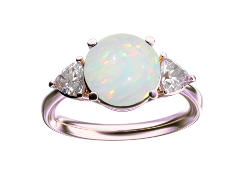 Star K Three 3 Stone 8mm Round Genuine Opal Trillion Engagement Promise Comfort fit Ring - 317771AP9