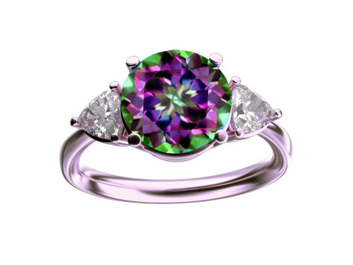 Star K Three 3 Stone 8mm Round Rainbow Mystic Topaz Trillion Engagement Promise Comfort fit Ring - 317767AP9