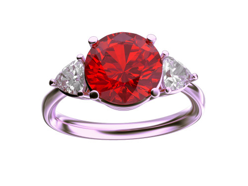 Star K Three 3 Stone 8mm Round Created Ruby Trillion Engagement Promise Comfort fit Ring - 317761AP45