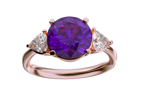 Star K Three 3 Stone 8mm Round Genuine Amethyst Trillion Engagement Promise Comfort fit Ring - 317754AP55