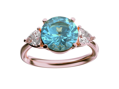 Star K Three 3 Stone 8mm Round Genuine Blue Topaz Trillion Engagement Promise Comfort fit Ring - 317737P7
