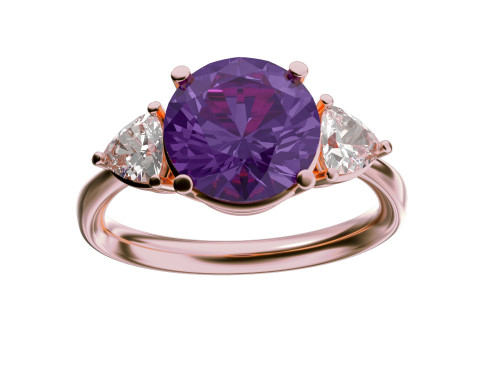 Star K Three 3 Stone 8mm Round Simulated Alexandrite Trillion Engagement Promise Comfort fit Ring - 317746P9