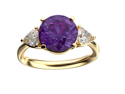 Star K Three 3 Stone 8mm Round Simulated Alexandrite Trillion Engagement Promise Comfort fit Ring - 317728W65