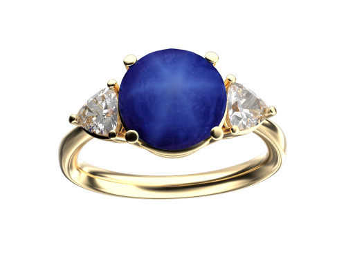 Star K Three 3 Stone 8mm Round Created Star Sapphire Trillion Engagement Promise Comfort fit Ring - 317716A7