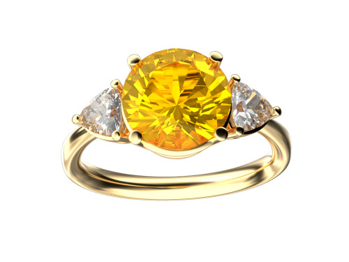 Star K Three 3 Stone 8mm Round Genuine Citrine Trillion Engagement Promise Comfort fit Ring - 317721W4