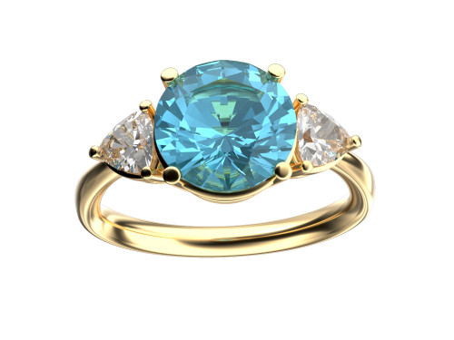 Star K Three 3 Stone 8mm Round Genuine Blue Topaz Trillion Engagement Promise Comfort fit Ring - 317719W5